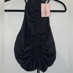 Missguided black tank top with cinching down the front.